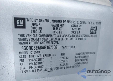 2010 Chevrolet Silverado 1500 Lt z USA, uszkodzony, nr VIN 3GCRCSEA8AG167506